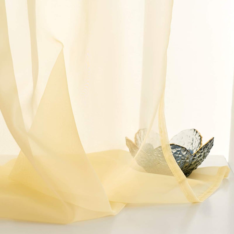 TOAVA DECO Light Yellow Sheer Curtains 95 Inches Long 2 Panels Voile Translucent Solid Color Window Treatment Rod Pocket Light Yellow Sheer Curtain 52x95 inches Bedroom Living Room - Image 5